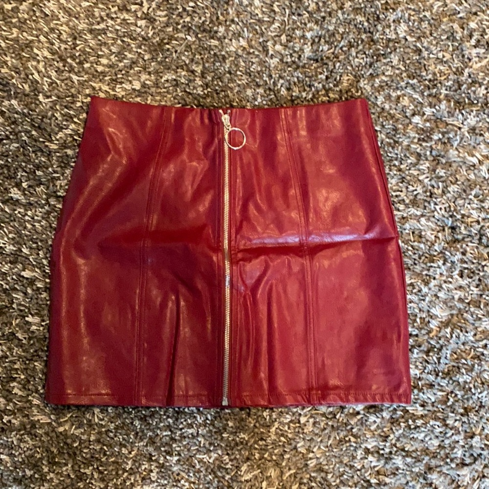 Red leather skirt